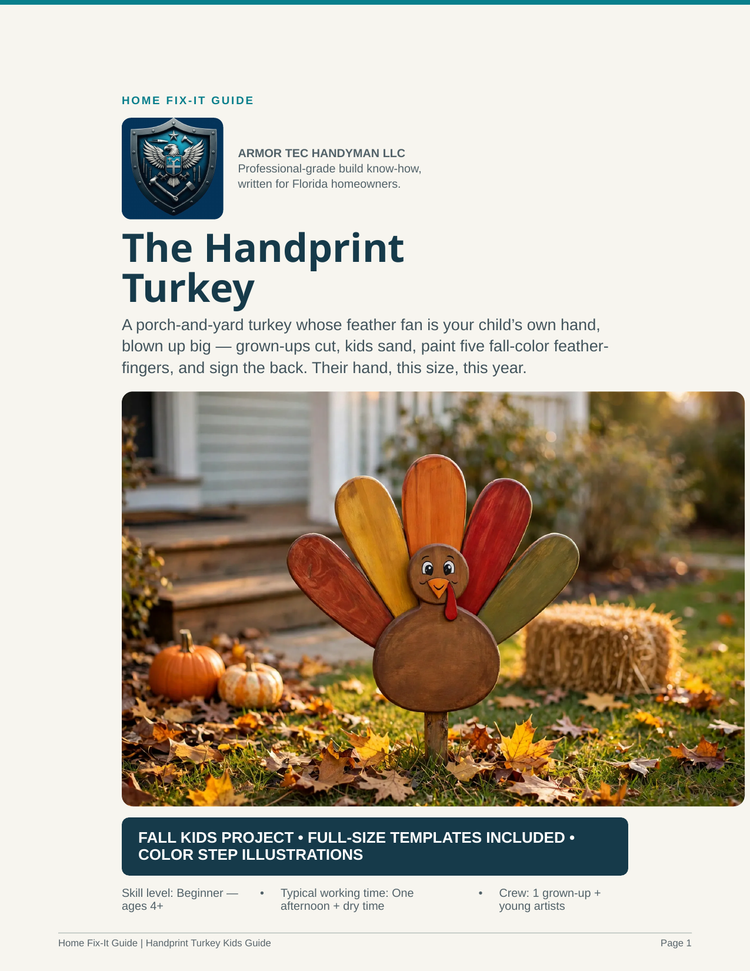 Handprint Turkey Kids Woodworking Project PDF | Thanksgiving Craft Pattern with Full-Size Templates | DIY Fall Yard Decor eBook