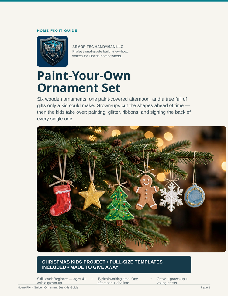 Paint Your Own Christmas Ornaments Kids Project PDF | Wooden Ornament Craft Pattern Full-Size Templates | DIY Grandparent Gift eBook