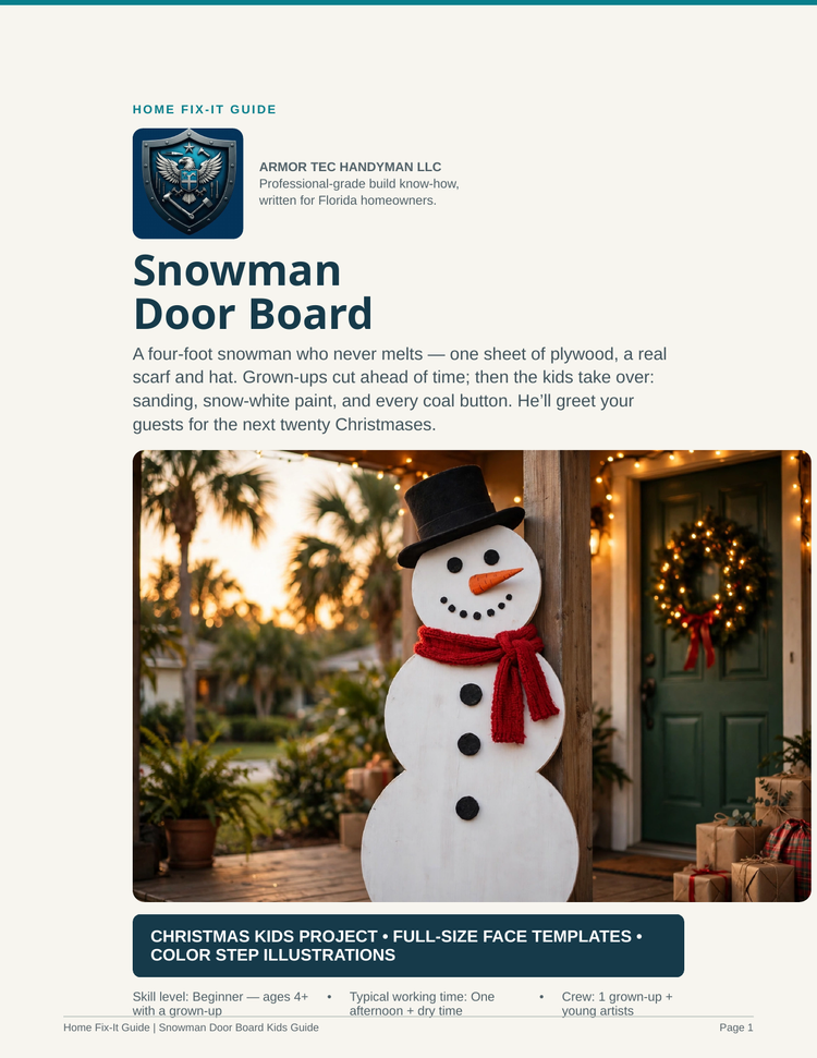 Snowman Door Board Kids Woodworking Project PDF | Christmas Porch Decor Craft Pattern Full-Size Face Templates | DIY eBook