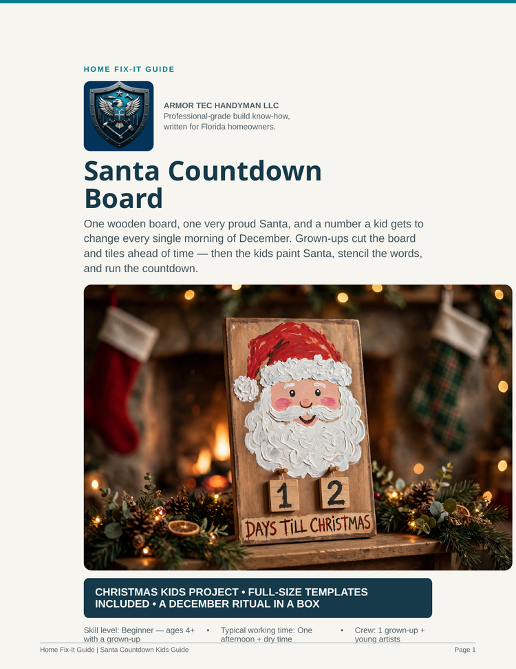 Santa Countdown Board Kids Woodworking Project PDF | Days Till Christmas Craft Pattern Full-Size Templates | DIY Advent eBook