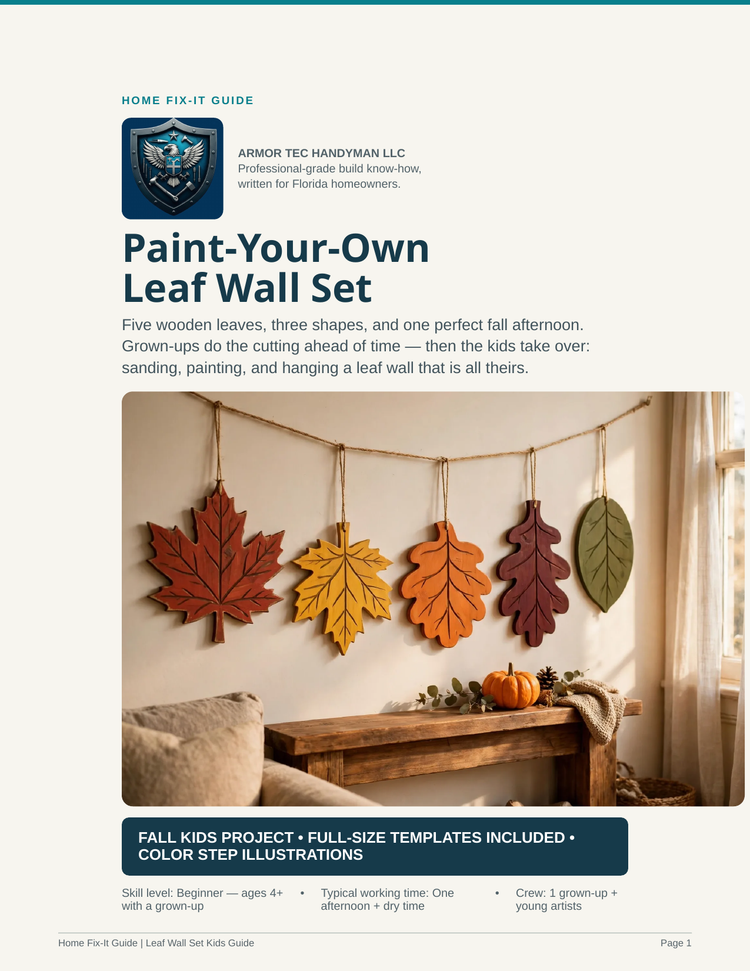 Paint Your Own Leaf Wall Set Kids Project PDF | Wooden Fall Leaves Craft Pattern Full-Size Templates | DIY Kids Decor eBook