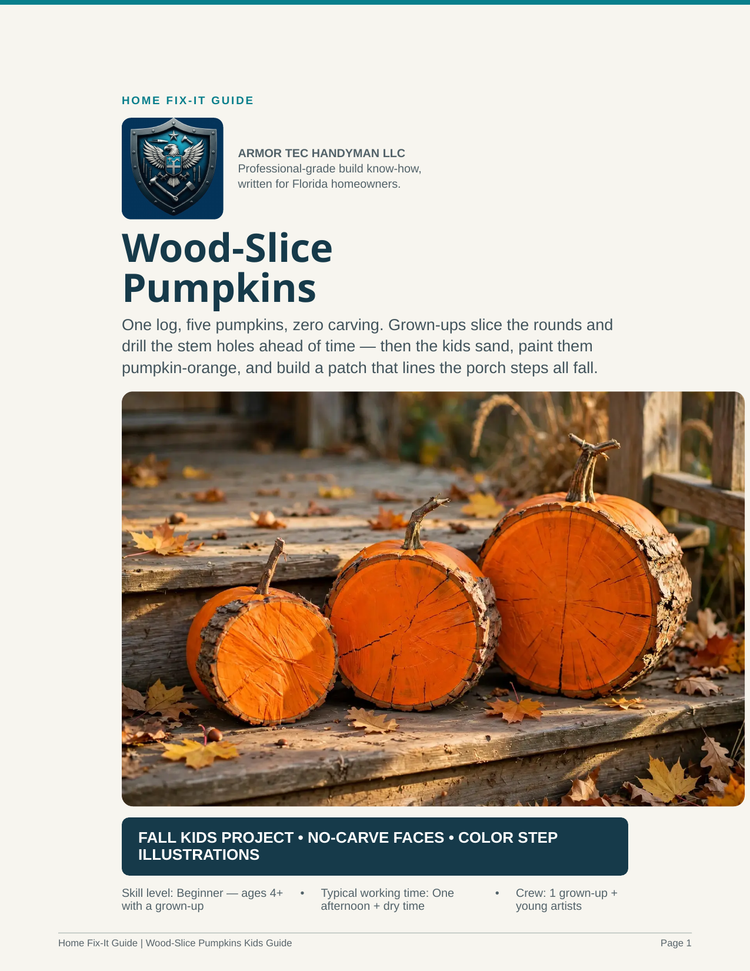 Wood Slice Pumpkins Kids Woodworking Project PDF | Fall Porch Decor Craft Pattern | DIY Paint Your Own Pumpkins eBook