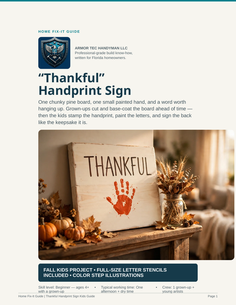 Thankful Handprint Sign Kids Craft Project PDF | Thanksgiving Keepsake Pattern with Full-Size Stencil | DIY Grandparent Gift eBook