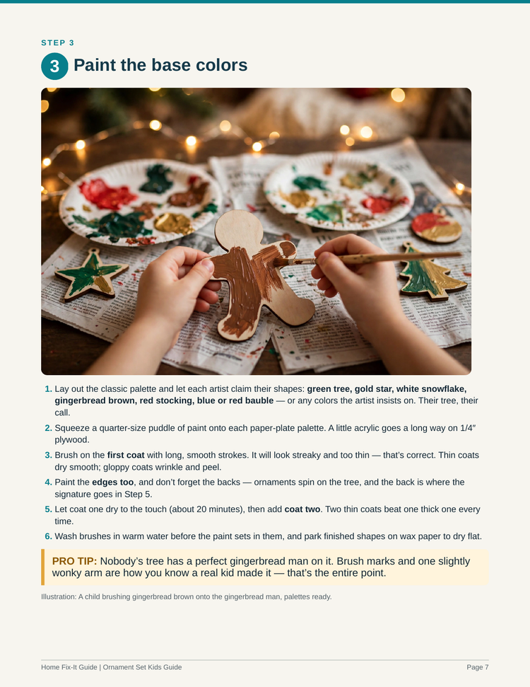 Paint Your Own Christmas Ornaments Kids Project PDF | Wooden Ornament Craft Pattern Full-Size Templates | DIY Grandparent Gift eBook