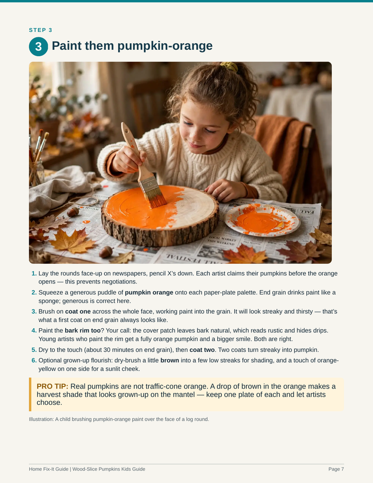 Wood Slice Pumpkins Kids Woodworking Project PDF | Fall Porch Decor Craft Pattern | DIY Paint Your Own Pumpkins eBook