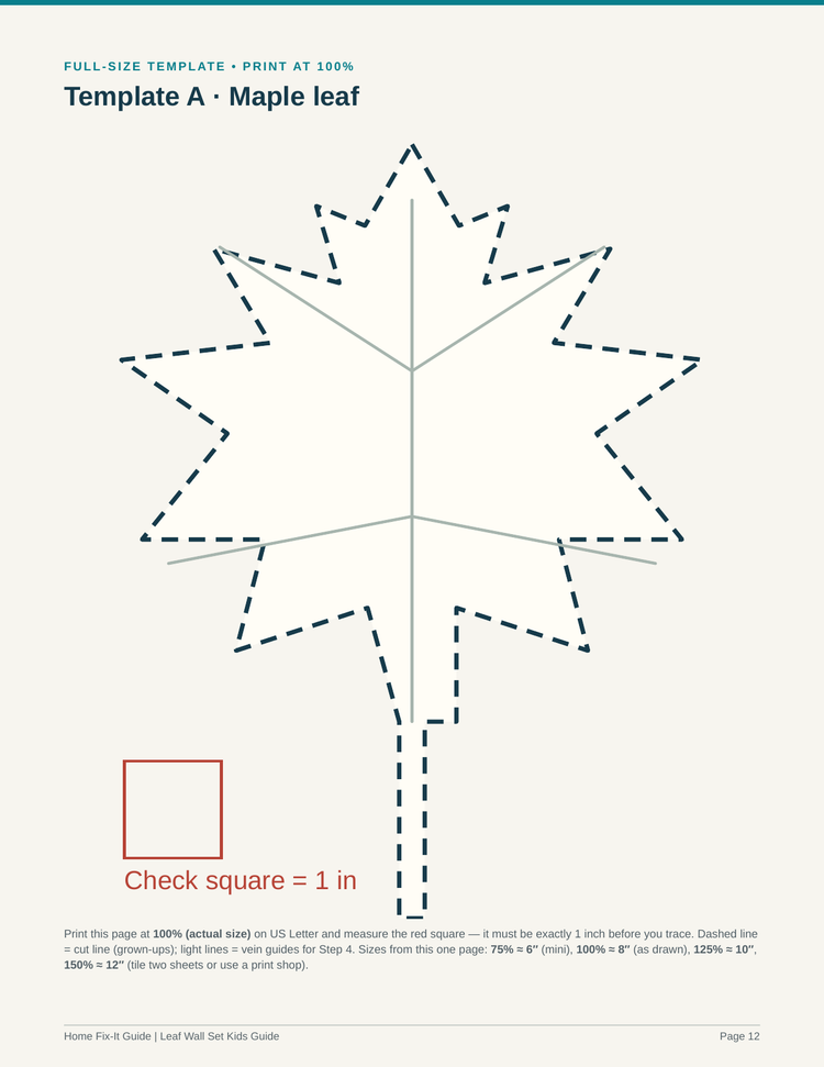 Paint Your Own Leaf Wall Set Kids Project PDF | Wooden Fall Leaves Craft Pattern Full-Size Templates | DIY Kids Decor eBook