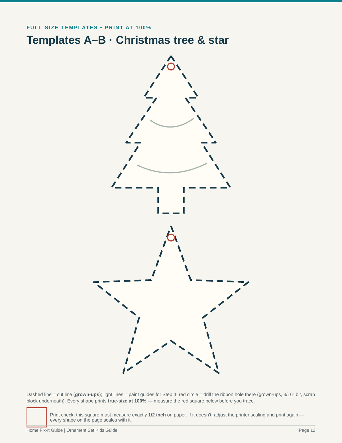 Paint Your Own Christmas Ornaments Kids Project PDF | Wooden Ornament Craft Pattern Full-Size Templates | DIY Grandparent Gift eBook