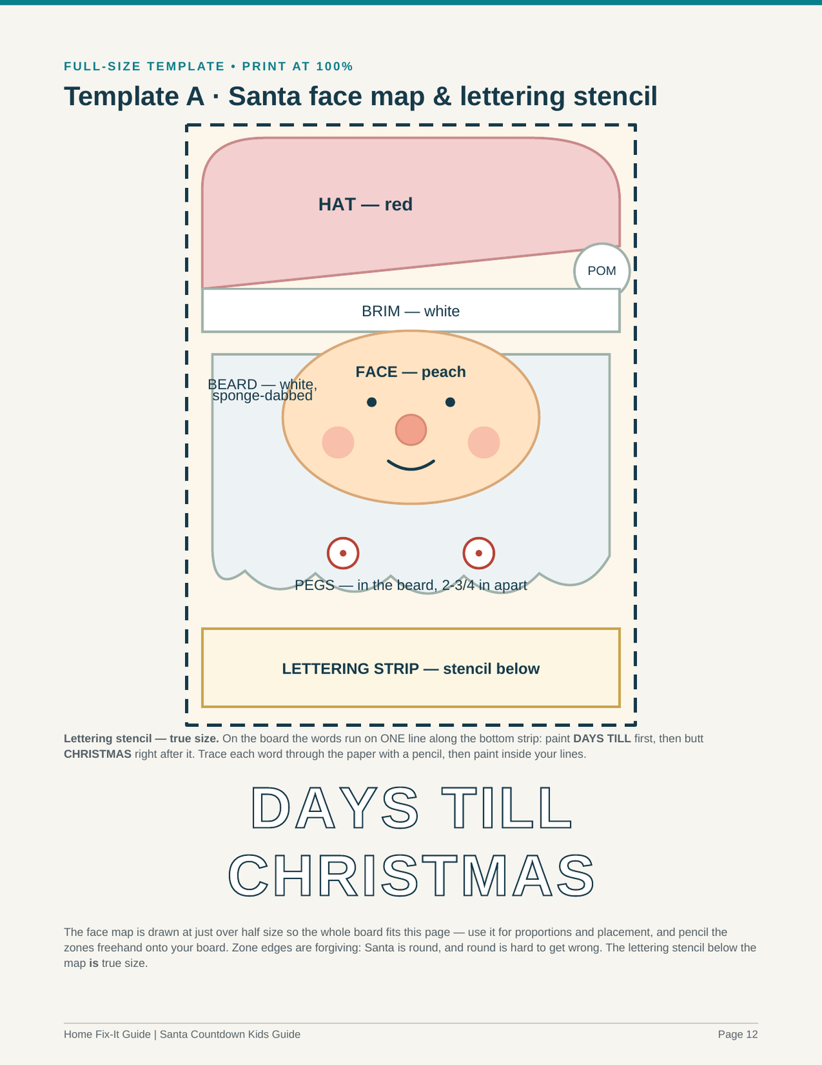 Santa Countdown Board Kids Woodworking Project PDF | Days Till Christmas Craft Pattern Full-Size Templates | DIY Advent eBook