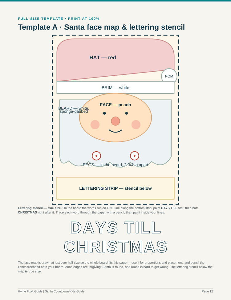 Santa Countdown Board Kids Woodworking Project PDF | Days Till Christmas Craft Pattern Full-Size Templates | DIY Advent eBook