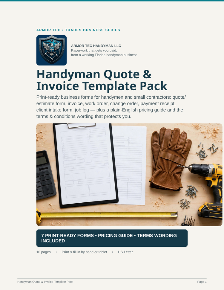 Handyman Quote & Invoice Template Pack PDF