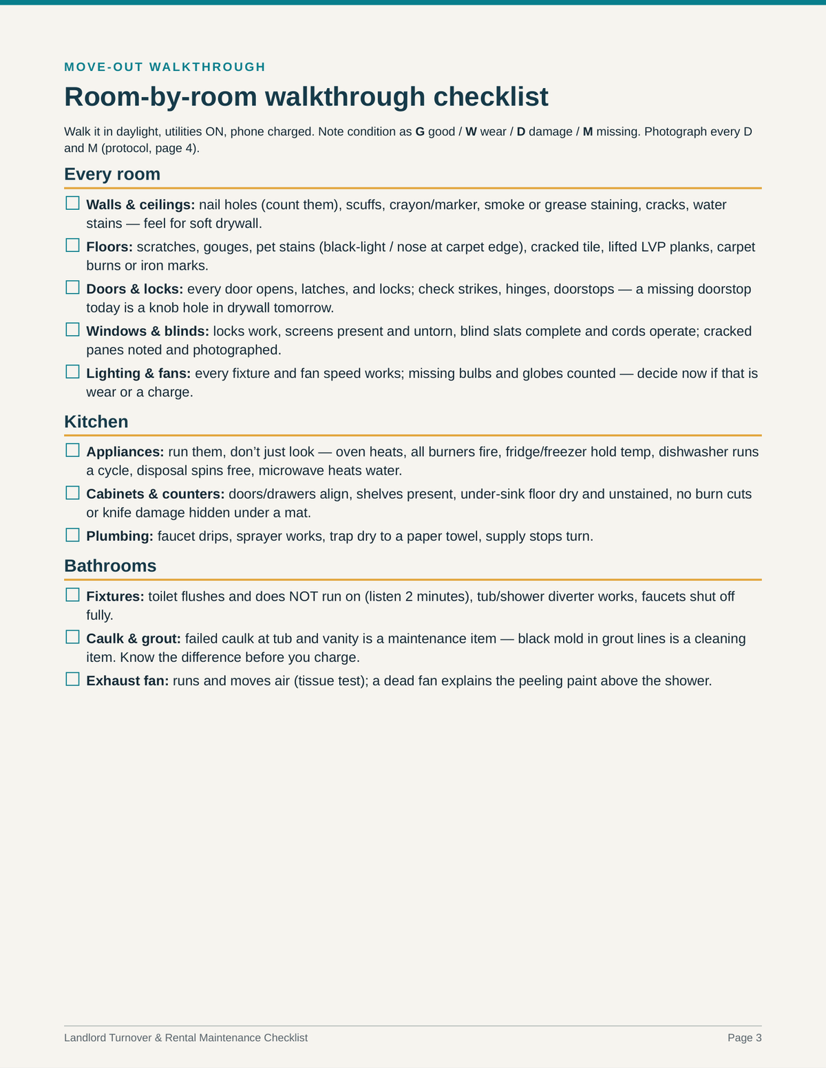 Landlord Turnover Checklist PDF