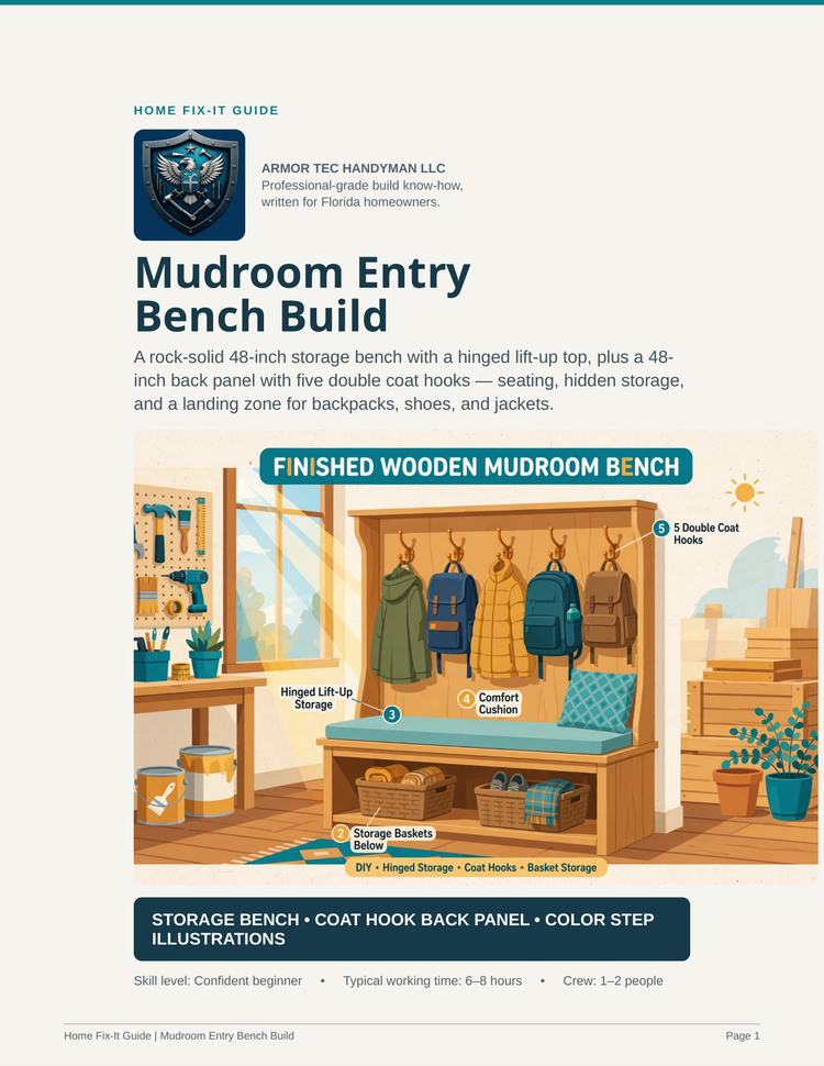 Mudroom Bench Build Guide PDF | Entryway Storage Bench Plans DIY | Home Decor eBook