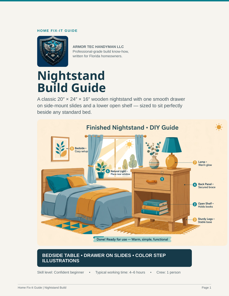 Nightstand Build Guide PDF | Wooden Bedside Table Plans DIY | Woodworking eBook