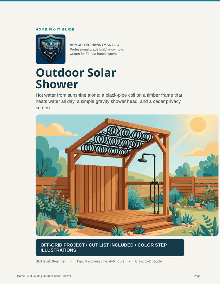 Outdoor Solar Shower Plans PDF | DIY Off-Grid Sun-Heated Shower | Camp Shower Build