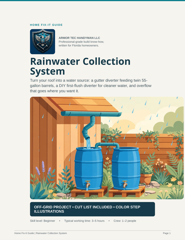 Rainwater Collection System Plans PDF | DIY Off-Grid Rain Barrel Setup | Water Catchment Guide