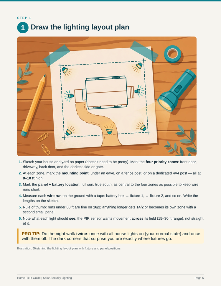 Solar Security Lighting Plans PDF | DIY Off-Grid Motion Light System | Solar Flood Lights