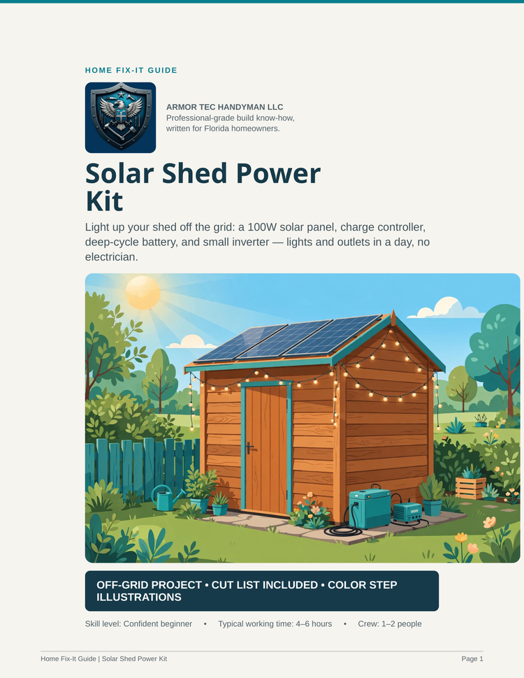 Solar Shed Power Kit Plans PDF | DIY Off-Grid 12V Solar Setup | 100W Panel Wiring Guide
