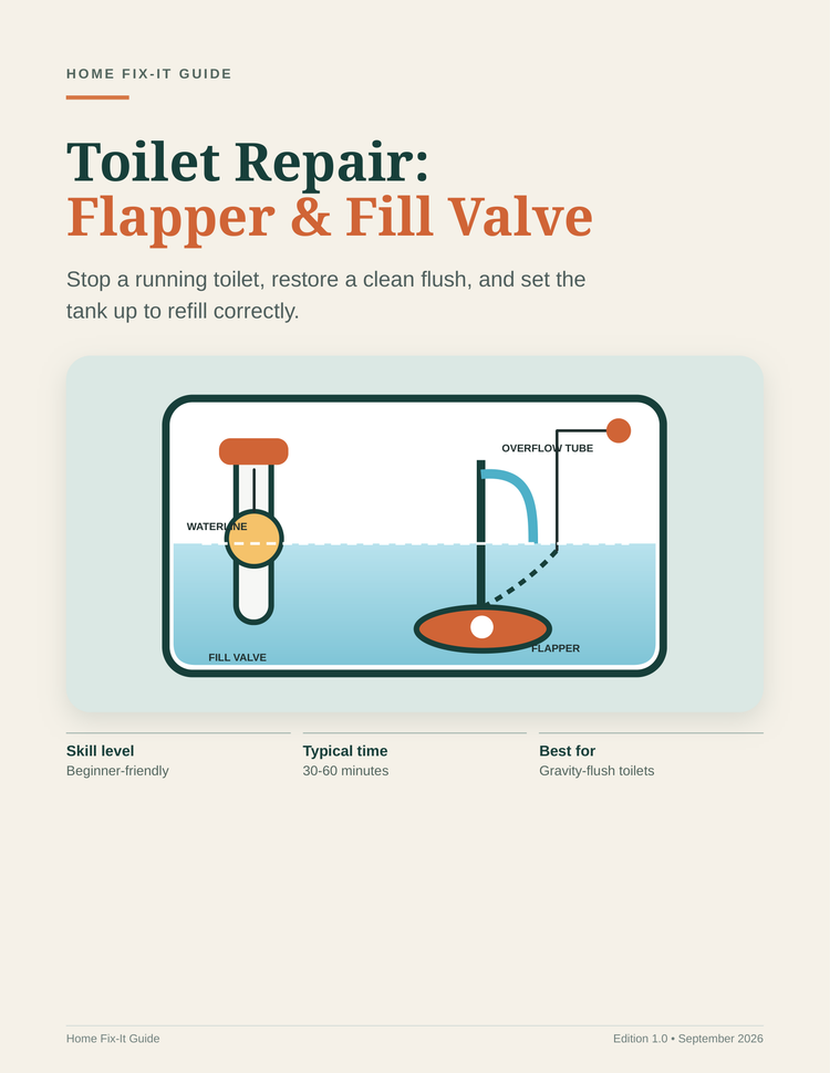 Toilet Repair Guide PDF | Fix Running Toilet Flapper Fill Valve | DIY Plumbing eBook